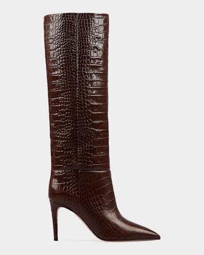 Paris Texas 85mm Croc-embossed Boots In Brown