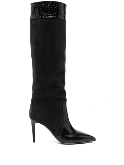 Paris Texas 85mm Crocodile Effect Boots In Black