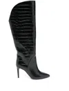 Paris Texas Croc-embossed Knee-high Boots 105 In Black