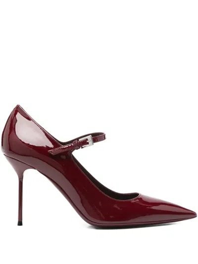 Paris Texas 90mm Patent Leather Buckle Pumps In Burgundy
