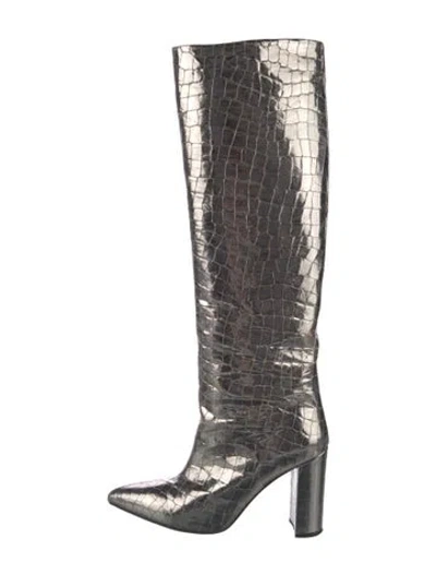 Pre-owned Paris Texas Alligator Animal Print Boots In Silver