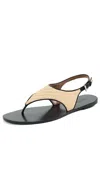 Paris Texas Amalfi Raffia Thong Slingback Sandals In Naturale/black