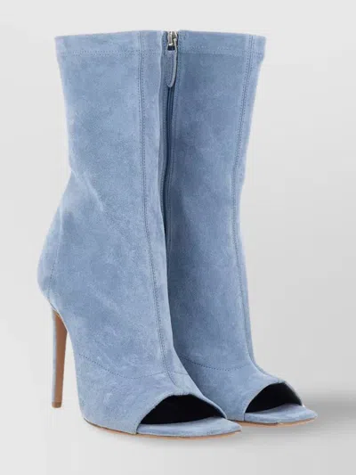 Paris Texas "amanda" Suede Open-toe Boots With Thin Heel In Blue