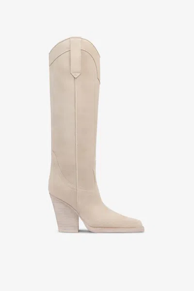 Paris Texas Angora Calf Suede Boots In Neutral