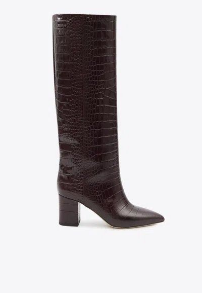 Paris Texas Anja Croc-effect Leather Knee Boots In Bordeaux