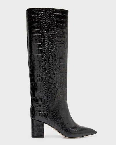 Paris Texas Anja Croco Block-heel Knee Boots In Black
