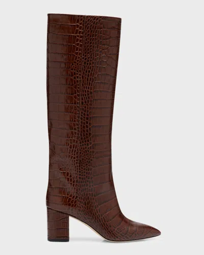 Paris Texas Anja Croco Block-heel Knee Boots In Brown