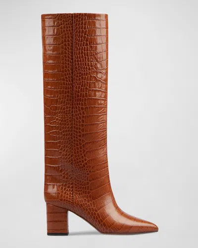 Paris Texas Anja Knee-high Croc-embossed Leather Boots In Cuoio