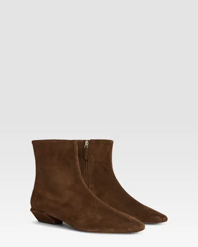 Paris Texas Ankle Boots In Ebony Calf Suede Leather In Brown