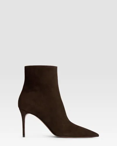 Paris Texas Ankle Boots In Ebony Calf Suede Leather In Brown