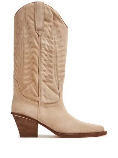 Paris Texas 70mm Embroidered-motif Suede Boots In Neutrals