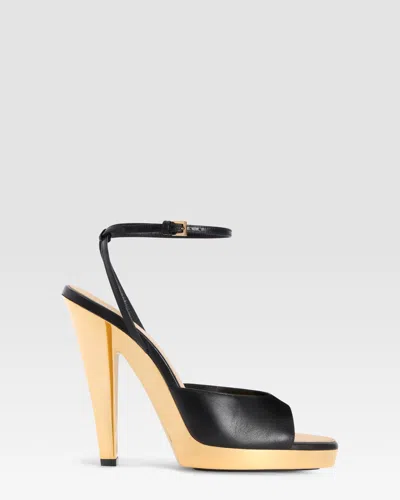 Paris Texas Ankle-strap Sandals In Shiny Gold And Black Calf Leather