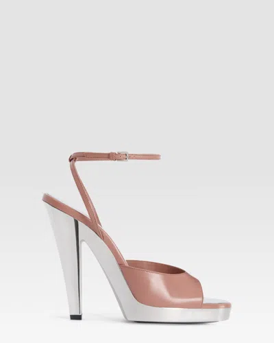 Paris Texas Ankle-strap Sandals In Shiny Silver And Texas Rose Calf Leather In Pink