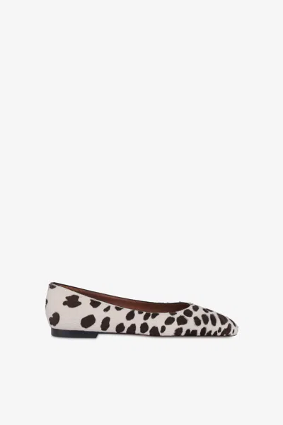 Paris Texas Ballet Flats In White And Dark Brown Printed Cowhide
