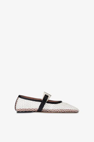 Paris Texas Ballet Flats In White Mesh And Black Croco-embossed Leather