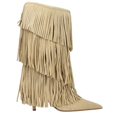 Paris Texas Beige Leather Flat Women's Boots In Neutral