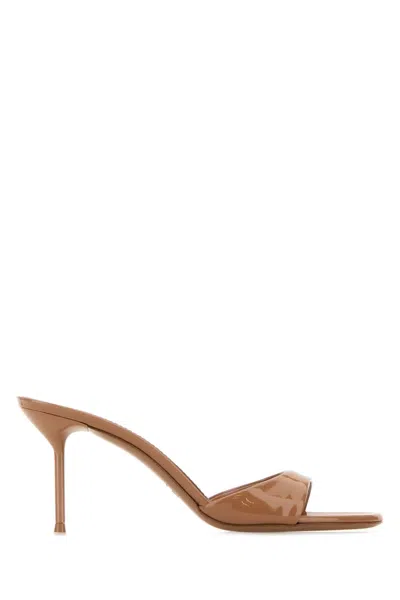Paris Texas Leather Lidia Mules Almond Toe Stiletto Heel In Beige O Tan