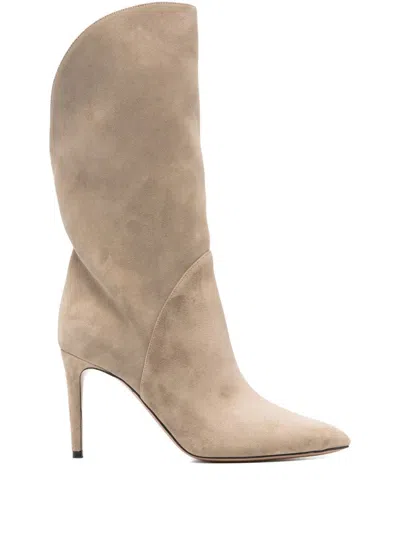 PARIS TEXAS PARIS TEXAS BEIGE SUEDE HEELED CALF-HIGH BOOTS.