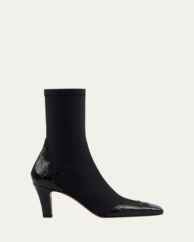 Paris Texas Belle Stretch Leather Western Booties In Black-black