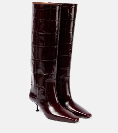 Paris Texas Ebony Stiletto Boot 85 Pointed Crocodile-effect Leather Boots In Brown