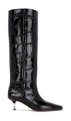 Paris Texas Croc-effect Leather Knee-high Boots In Black