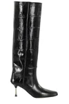 Paris Texas Croc-effect Leather Knee-high Boots In Black