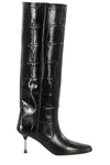 Paris Texas Croc-effect Leather Knee-high Boots In Black