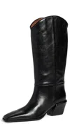 Paris Texas Western Style Leather Knee Length Boots In Black
