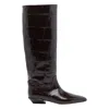 Paris Texas Boots In Ebony Croco-embossed Leather In Burgundy