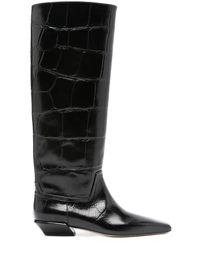 Paris Texas Bettina Croco-print Leather Boots In Animal Print