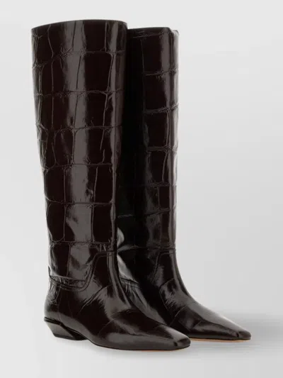 PARIS TEXAS "BETTINA" CROCODILE EFFECT KNEE LENGTH BOOTS
