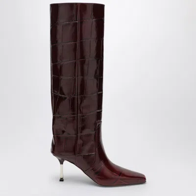 Paris Texas Bettina 80 Knee-high Boots In Croc-embossed Leather In Red