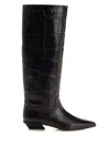 Paris Texas Crocodile-effect Knee-high Boots With Sleek Silhouette And Pointed Toe In Black