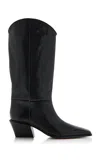 Paris Texas Western Style Leather Knee Length Boots In Black