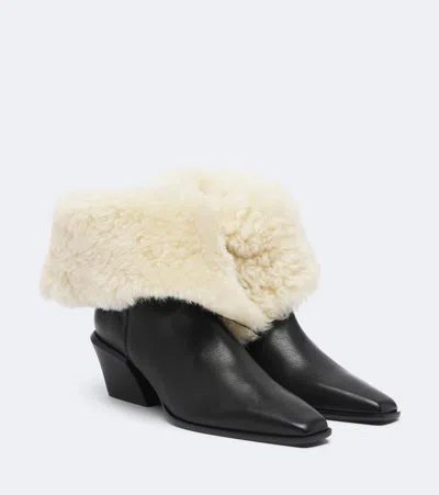 Paris Texas Bettina 50 Shearling-trimmed Leather Ankle Boots In Black