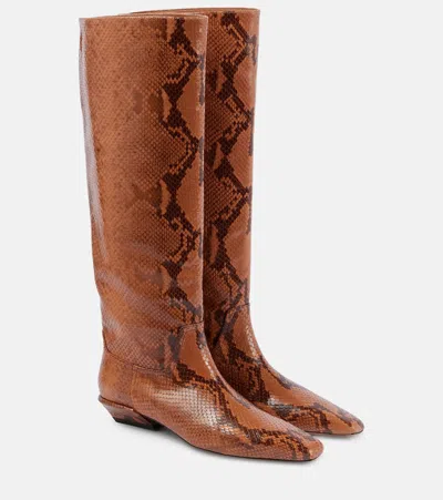 Paris Texas Bettina Snake-effect Leather Knee-high Boots In Brown