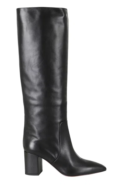 Paris Texas Black Anja 70 Square Heel Leather Boots In Animal Print