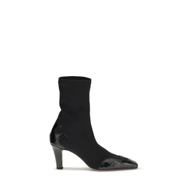 Paris Texas Black Calf Leather Bos Taurus Ankle Boots