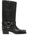 Paris Texas Black Calf Leather Roxy Boot In Animal Print