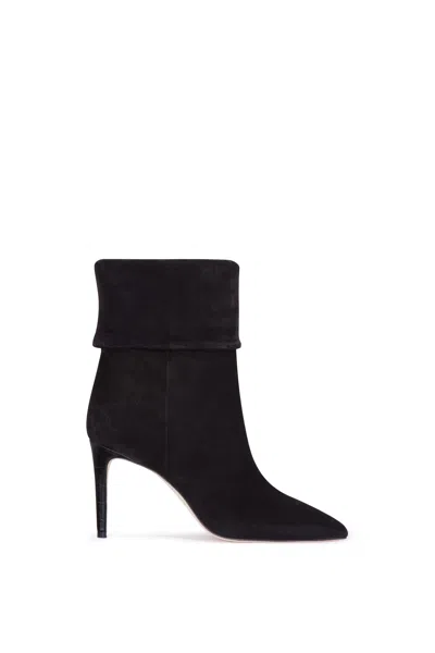 Paris Texas Black Calf Suede Ankle Boots With Turn-down Collar