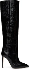 Paris Texas Stiletto 105 Croc-embossed Leather Knee-high Boots In Black
