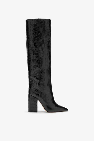 PARIS TEXAS BLACK CROC-EFFECT LEATHER BOOTS