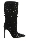 Paris Texas Suede Crystal Holly Stiletto Slpouchy Boot Heel In Black