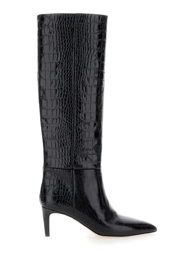 PARIS TEXAS BLACK HIGH BOOTS WITH STILETTO HEEL IN CROCO EMBOSSED LEATHER WOMAN