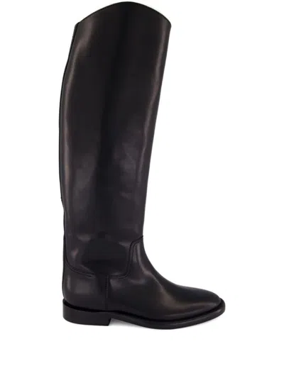 Paris Texas Black Leather Boots In Animal Print