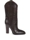 Paris Texas Black Leather Cowboy Boots With Heels In Animal Print