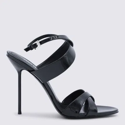 Paris Texas Lidia Black Sandals With High Stiletto Heel And Criss-crossed Ankle Strap In Patent Leather Woman