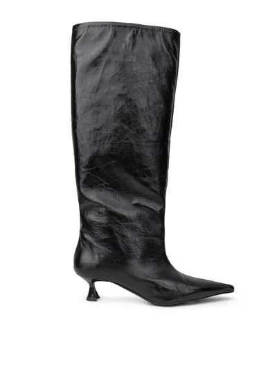 Paris Texas Black Leather Low Boots Lurex Ganni Effect