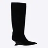 Paris Texas Pointed Toe Knee Length Suede Ankle Boots In Black