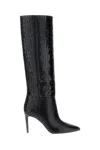Paris Texas Dark Bordeaux High Boots With Stiletto Heel In Croco Embossed Leather Woman In Carbone